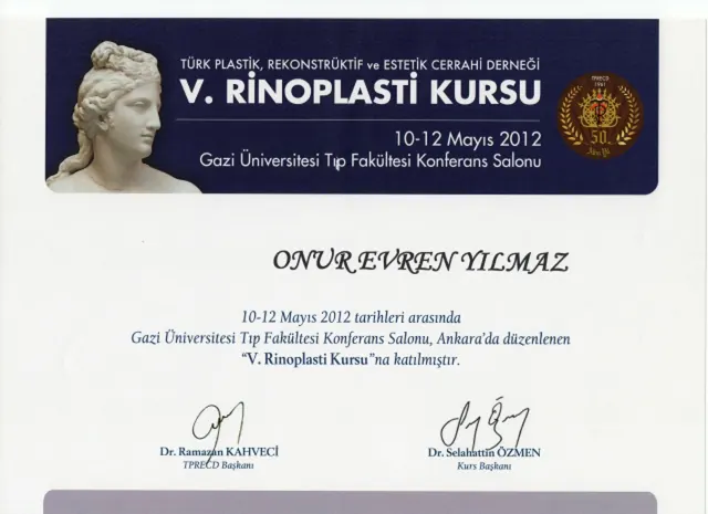 Zertifikat 5. Rhinoplastik-Kurs Nasenchirurgie, Plastischer Chirurg Izmir