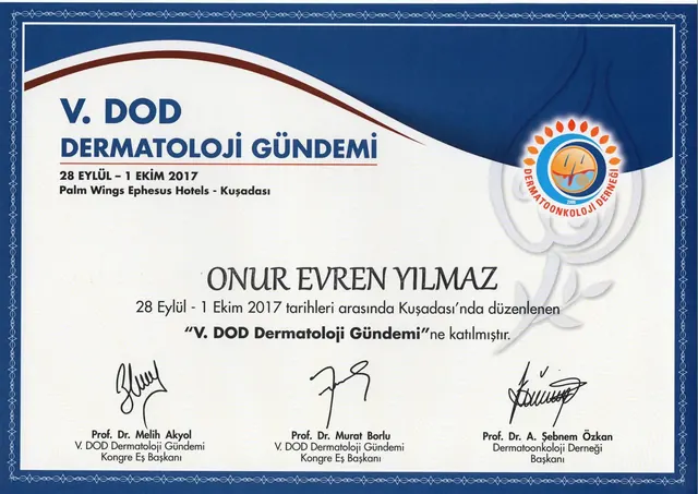 Zertifikat 5. DOD-Dermatologie-Agenda, Plastischer Chirurg Izmir