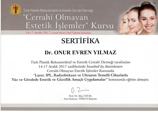 Zertifikat Laser, IPL, Radiofrequenz und Ultraschall, Plastischer Chirurg Izmir